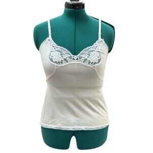 Vintage White Lace Trim Camisole Top With Adjustable Straps & Floral Detail